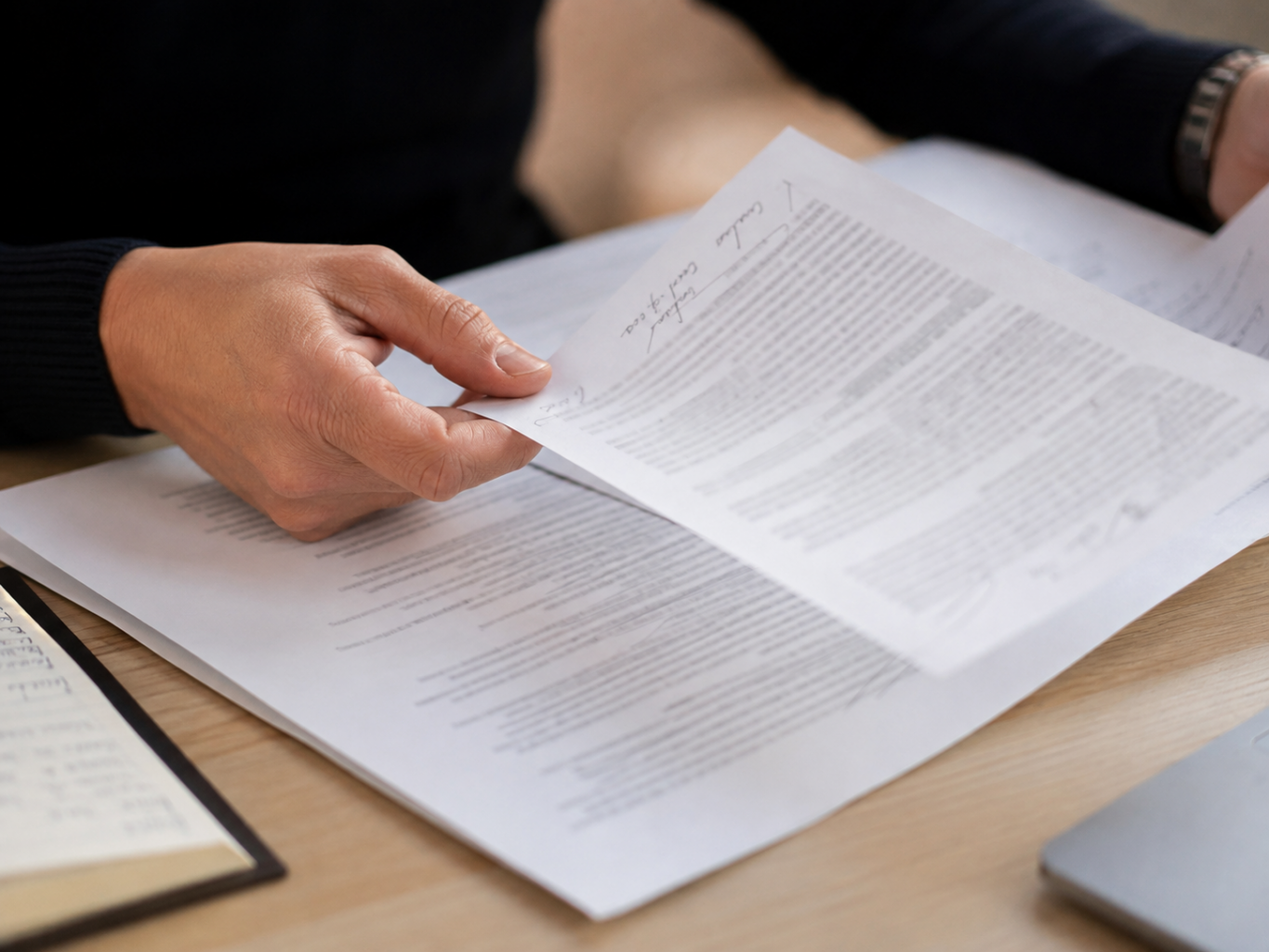 Writing samples being reviewed during a copywriter hiring process