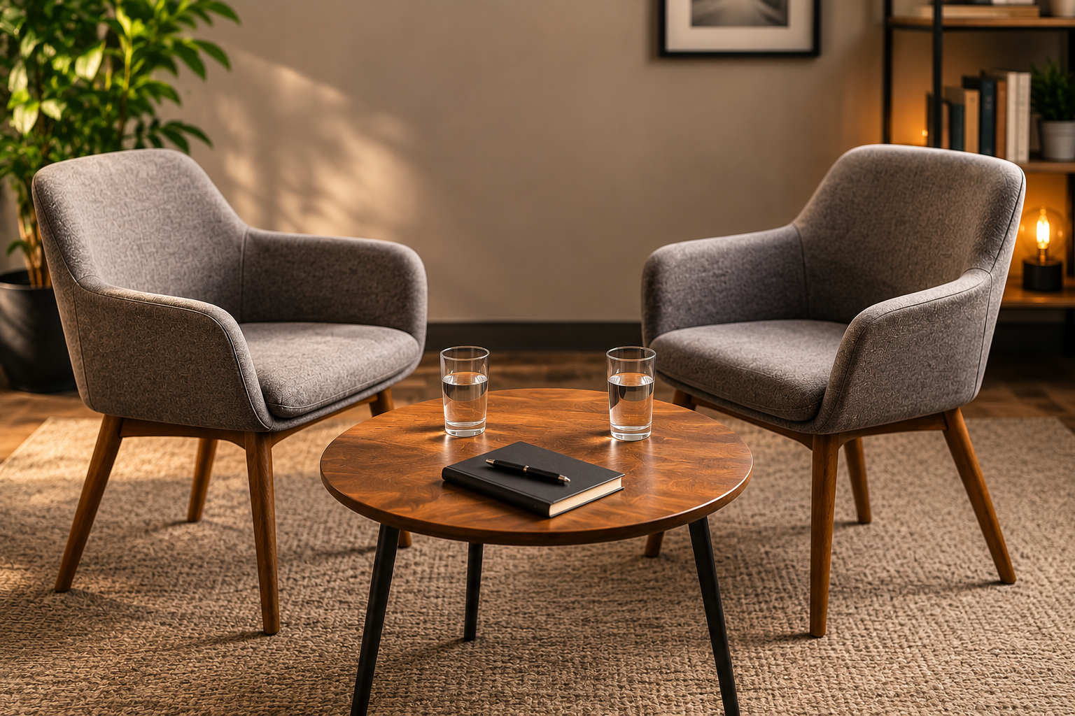 Two chairs arranged for a copywriter interview